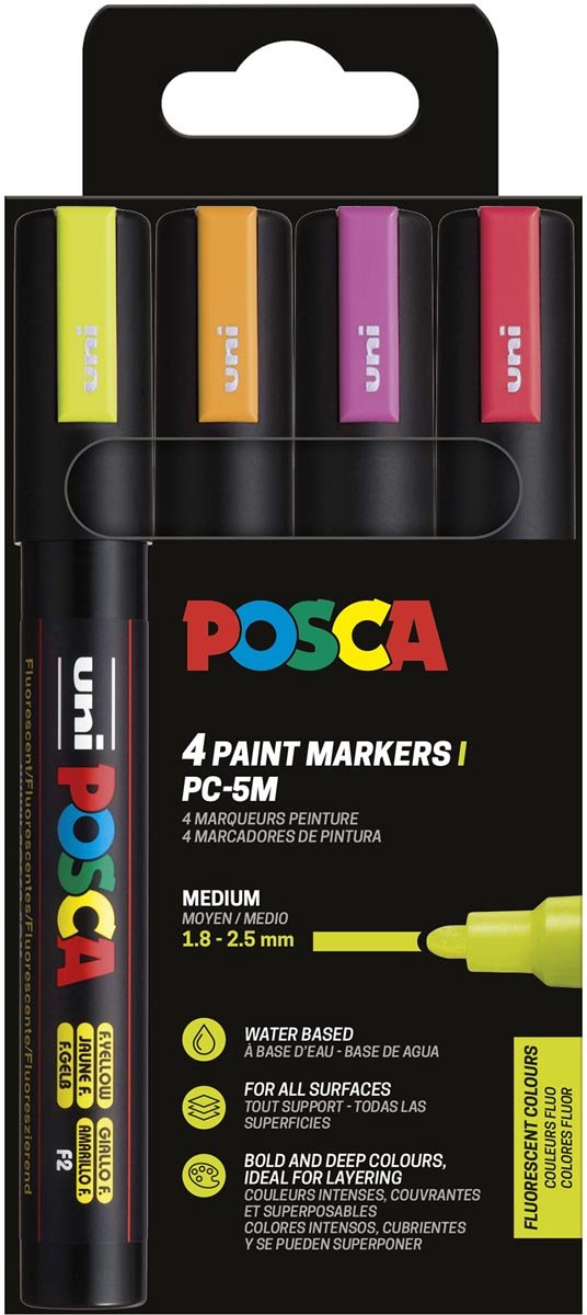 Posca marqueur peinture uni pc5m m fluor 4pcs assortis