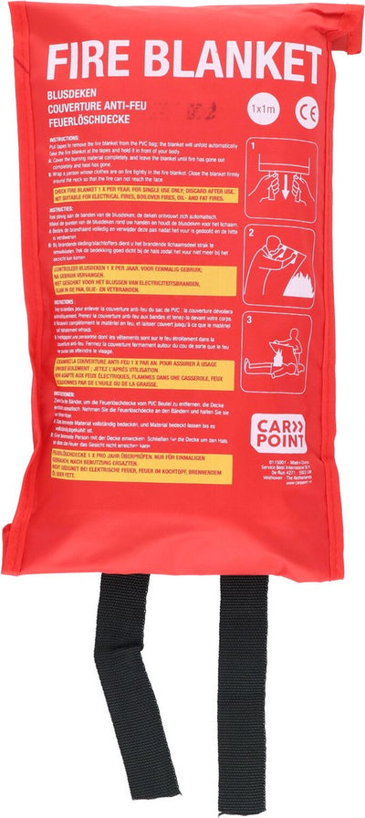 Couverture anti-feu Carpoint - pour petits incendies naissants - conforme à la norme EN1869 - à usage unique - coupe-feu - avec sac de rangement - dimensions 1x1 mètre
