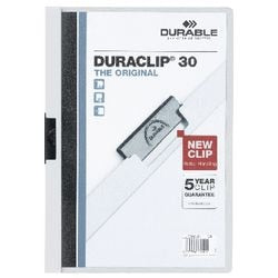 Dossiers à pince durables duraclip 60 blanc a4 30 feuilles façade transparente