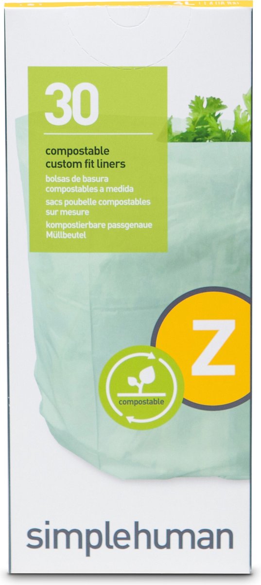 Sacs à déchets compostables Simplehuman code z - 4 litres - 30 pièces - avec cordon - vert