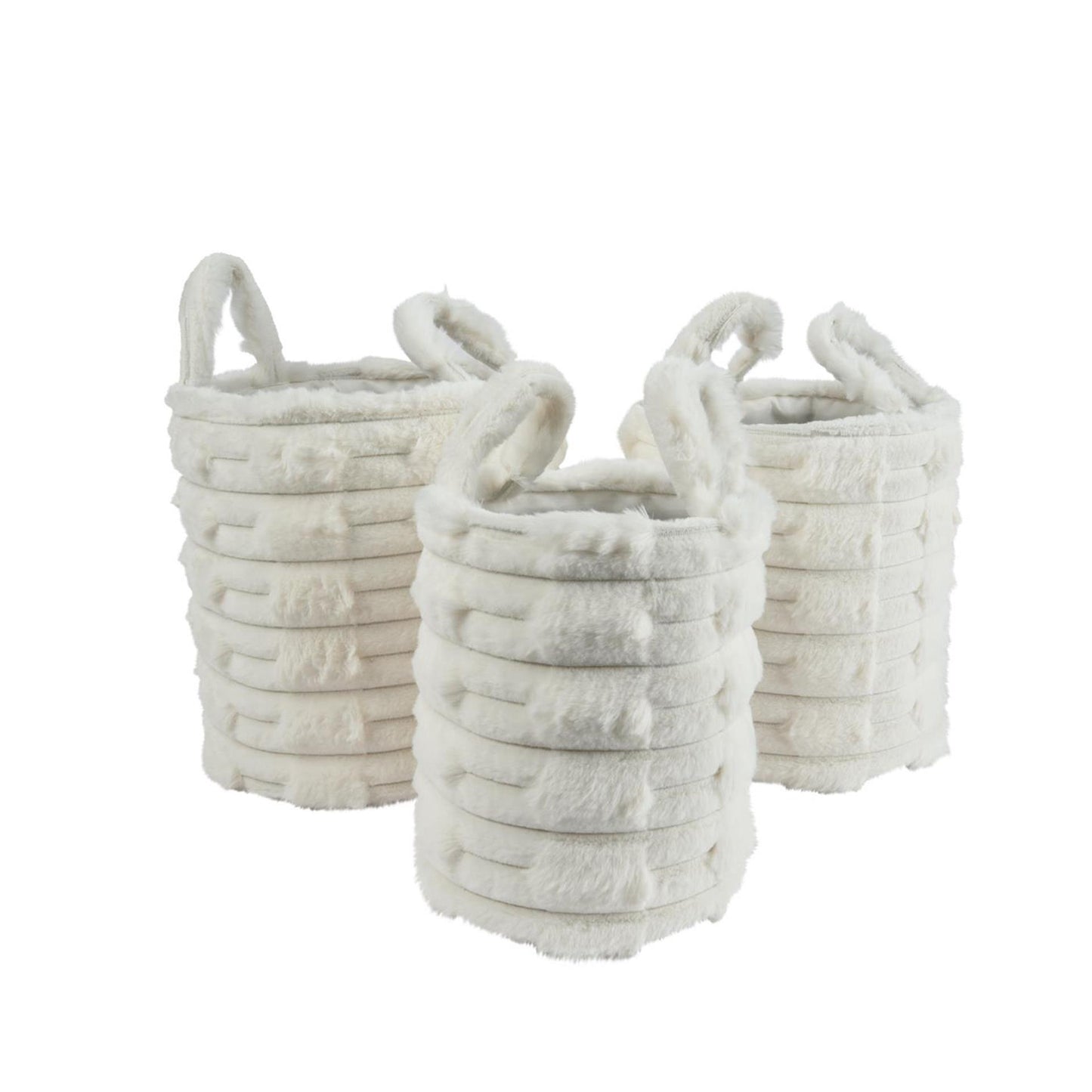 Ensemble panier 3 pièces Decoris Ø30x30 cm fausse fourrure blanc cassé