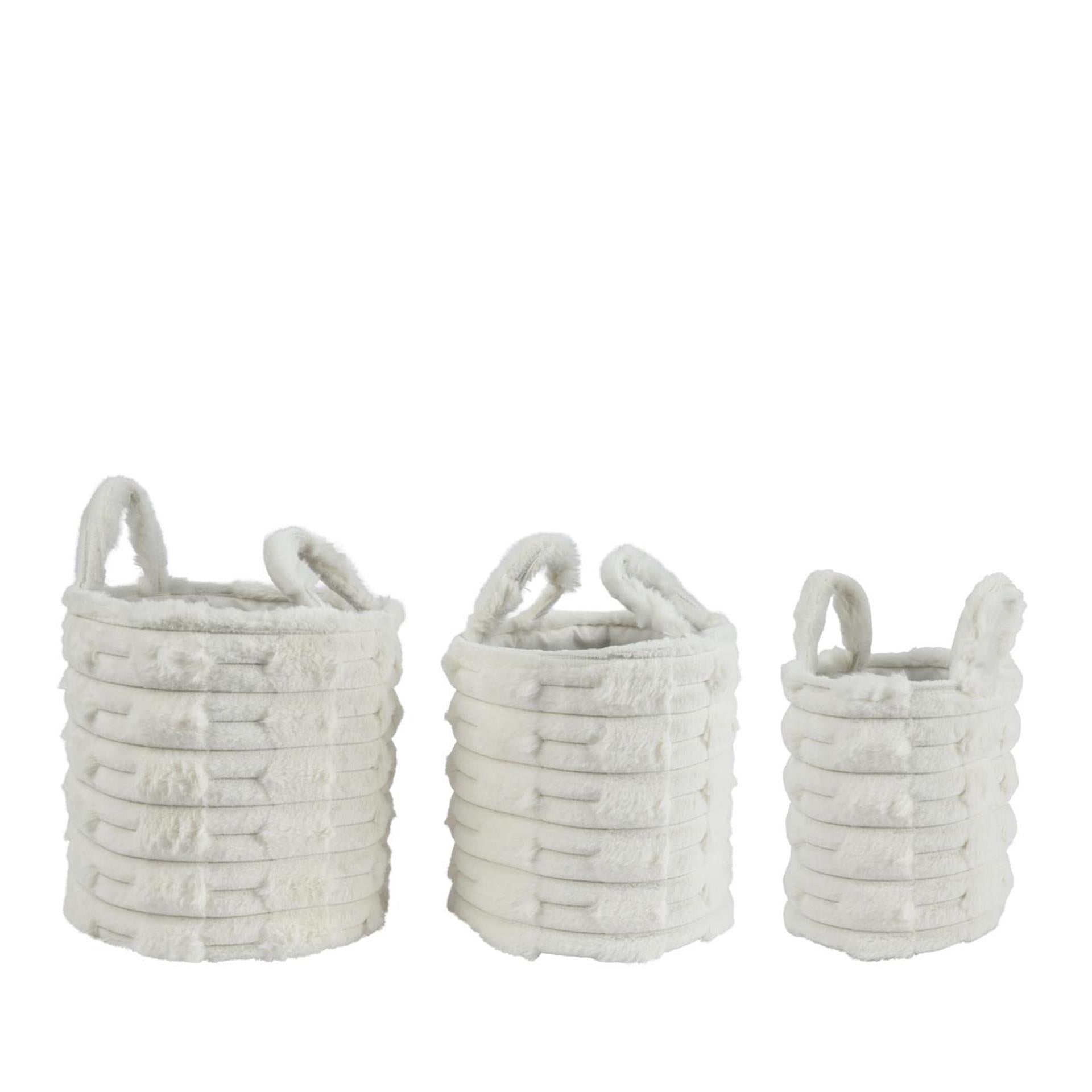 Ensemble panier 3 pièces Decoris Ø30x30 cm fausse fourrure blanc cassé
