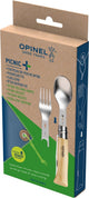 Couverts de voyage Opinel pique-nique plus - 4 pièces - bois de hêtre inox - couteau de poche