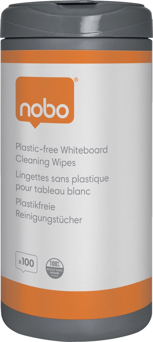 Lingettes nettoyantes pour tableaux blancs sans plastique Nobo - 100 pièces
