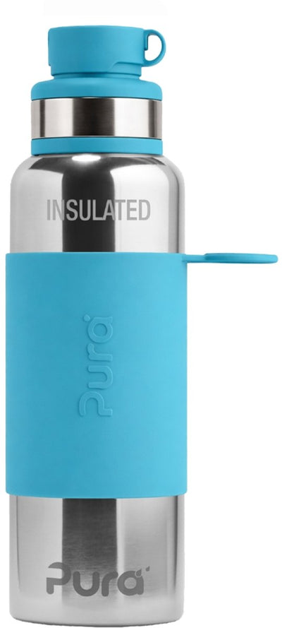 Bouteille de sport Pura thermos 650 ml - thermos - tasse thermos - sans plastique - à double paroi - avec bouchon de sport et manchon de sport - le dessus est interchangeable - aqua