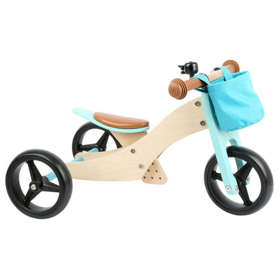 Petit tricycle en bois et turquoise 2in1