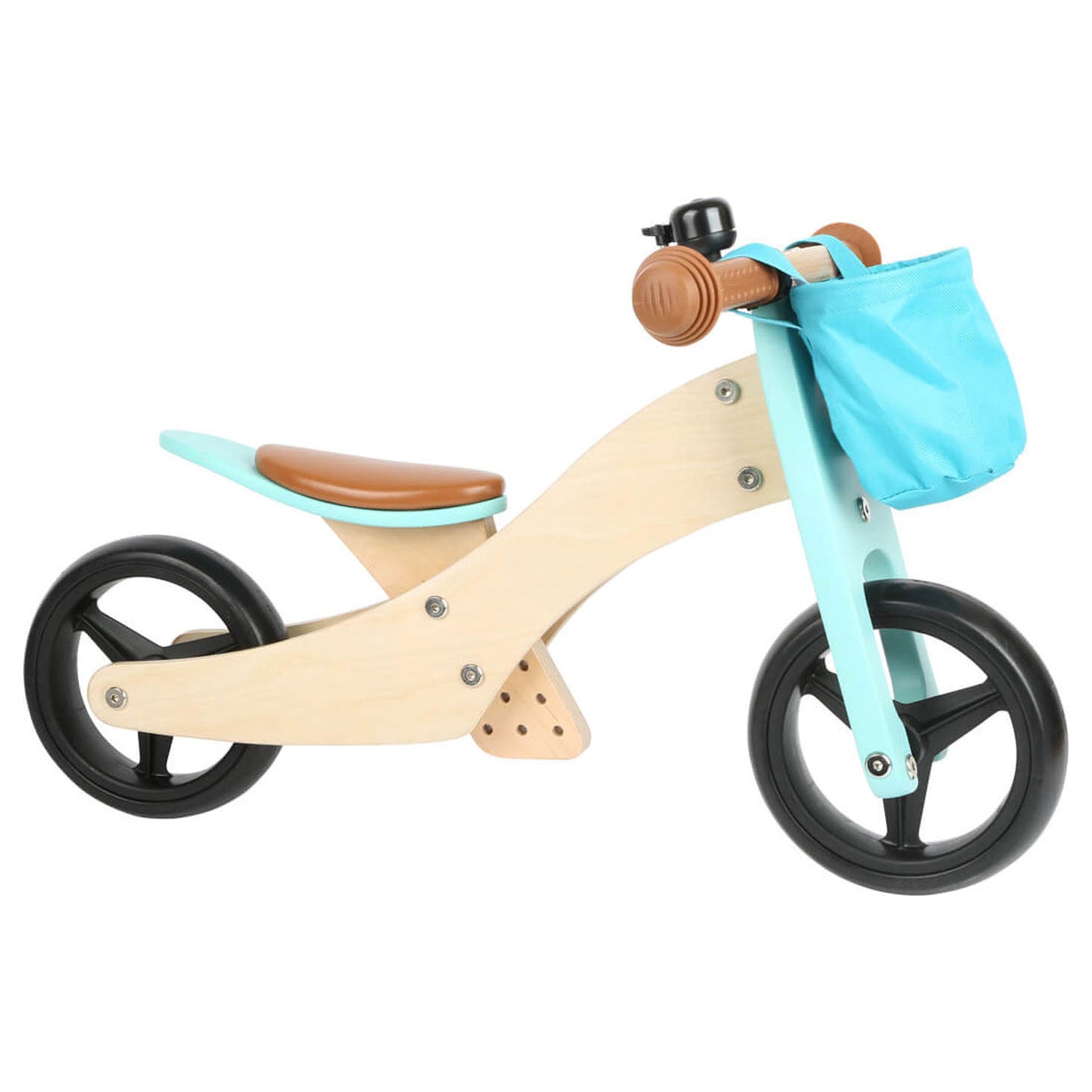 Petit tricycle en bois et turquoise 2in1
