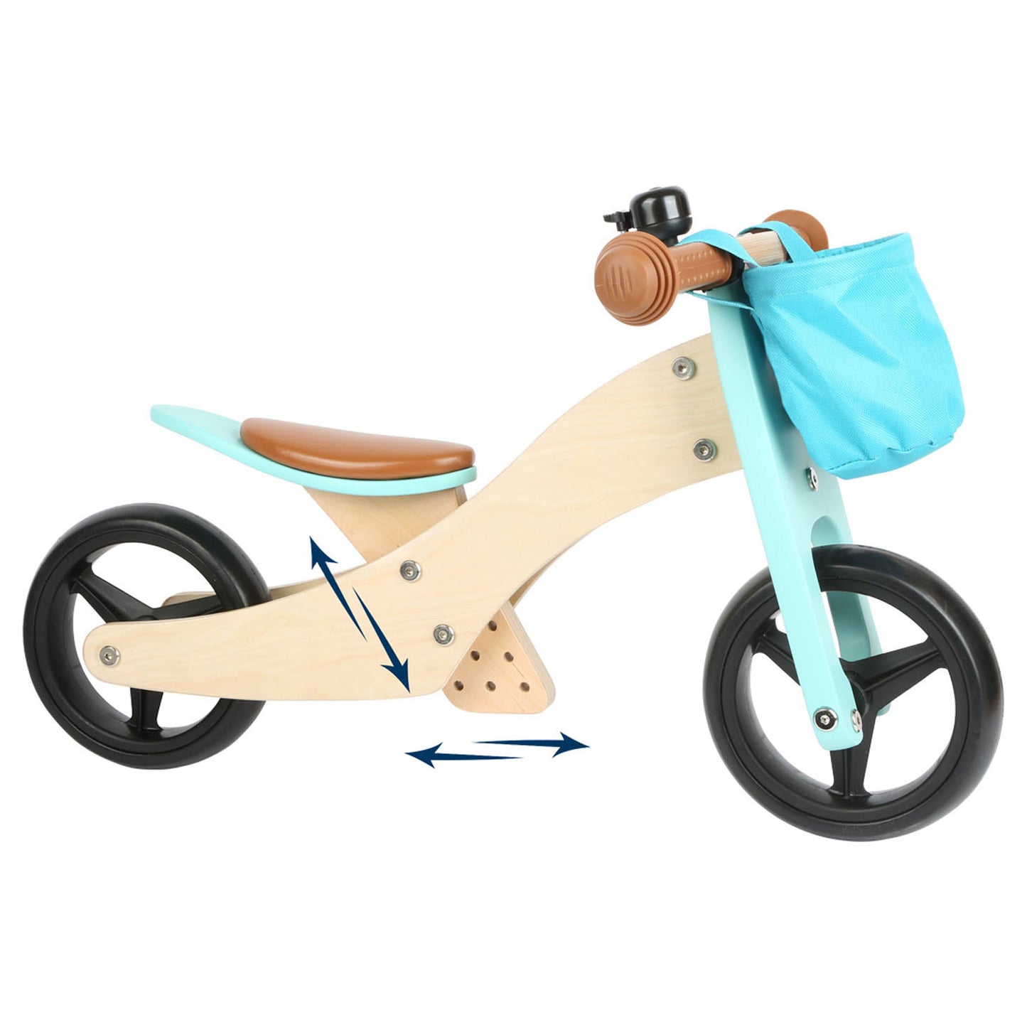 Petit tricycle en bois et turquoise 2in1