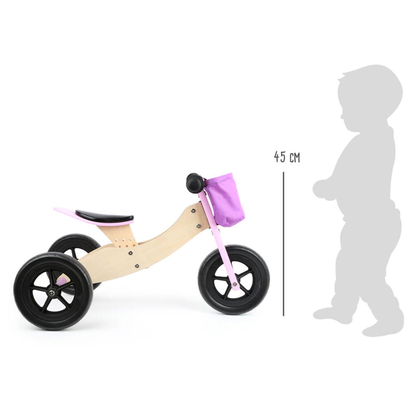 Petit tricycle en bois de petit pied et rose maxi 2in1