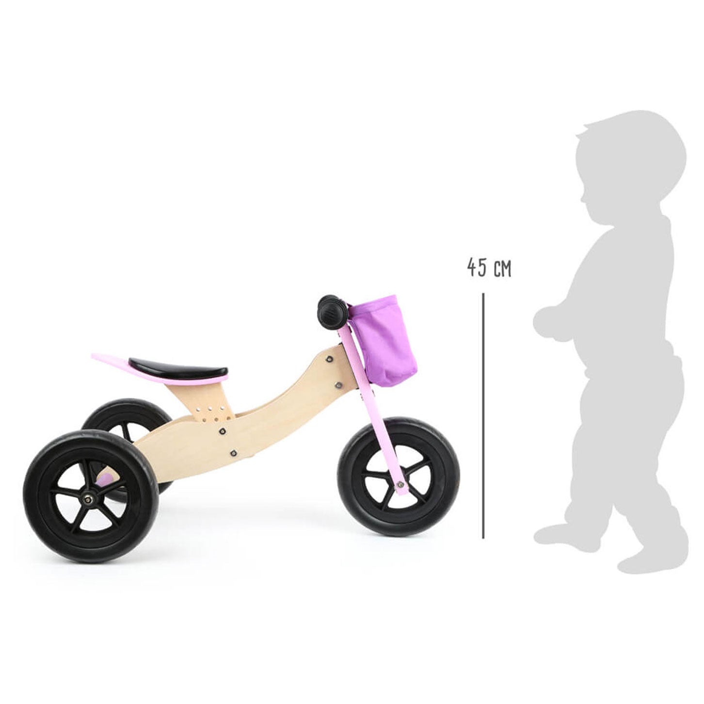 Petit tricycle en bois de petit pied et rose maxi 2in1