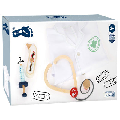 Veste de petit médecin avec accessoires en bois, 4dlg.
