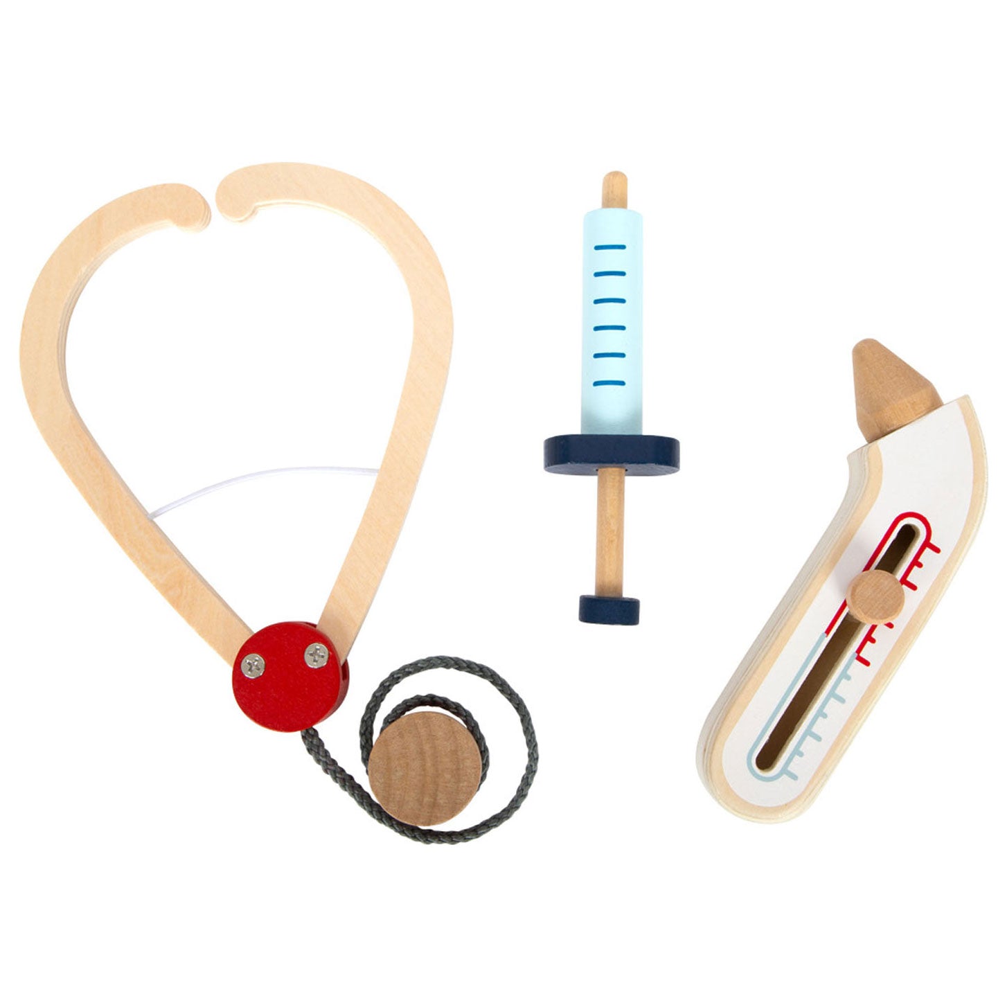 Veste de petit médecin avec accessoires en bois, 4dlg.
