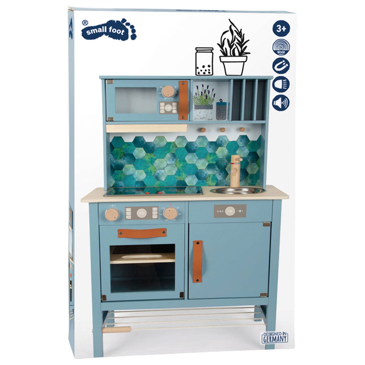Cuisine pour enfants en bois à petit pied bleu, 7dlg.