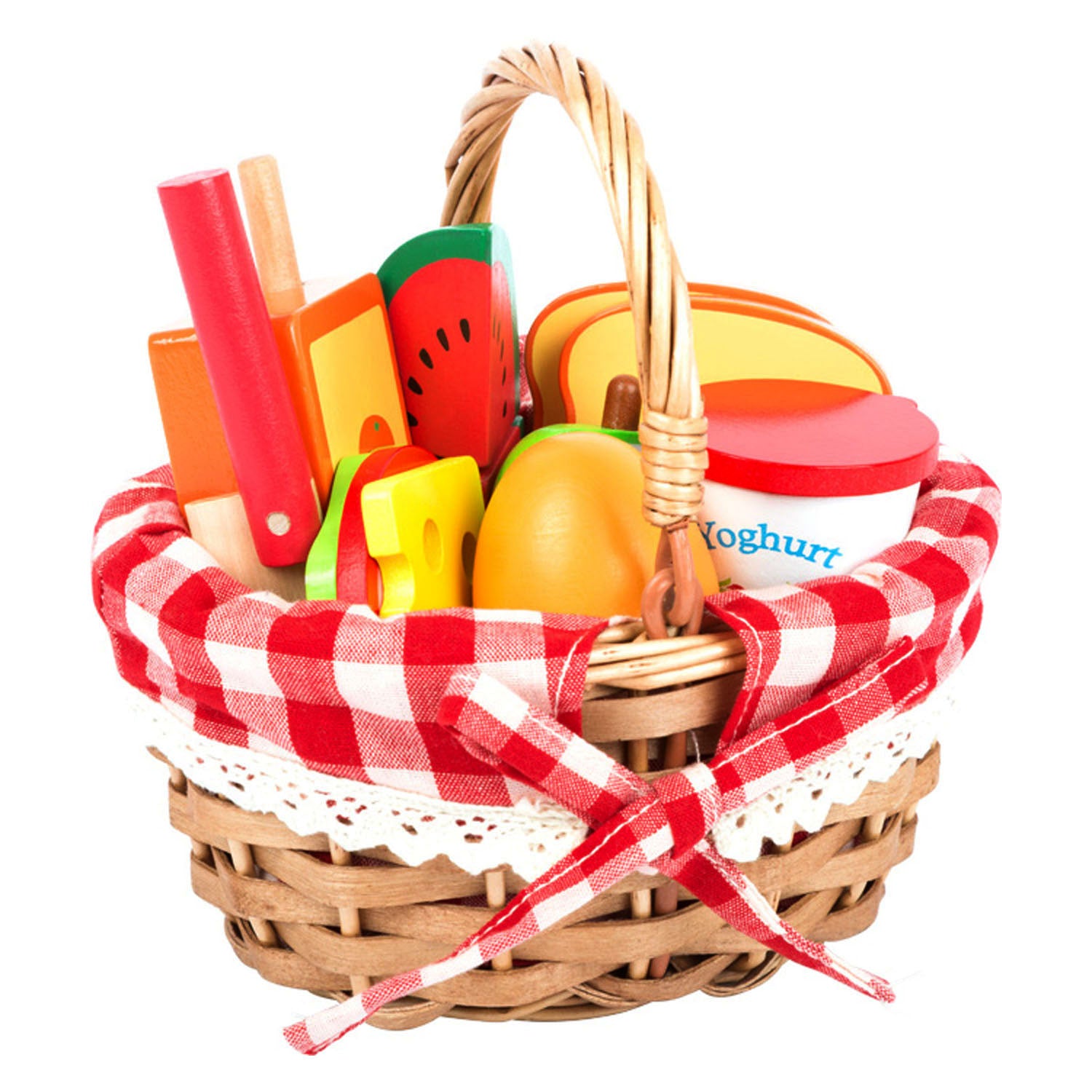 Petit panier de pique-nique à pied avec coupe en bois