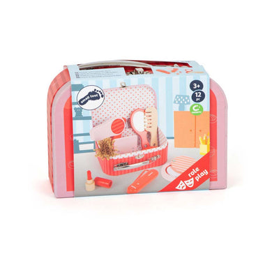 Makeuvré de jeu rétro en bois de petit pied dans une valise