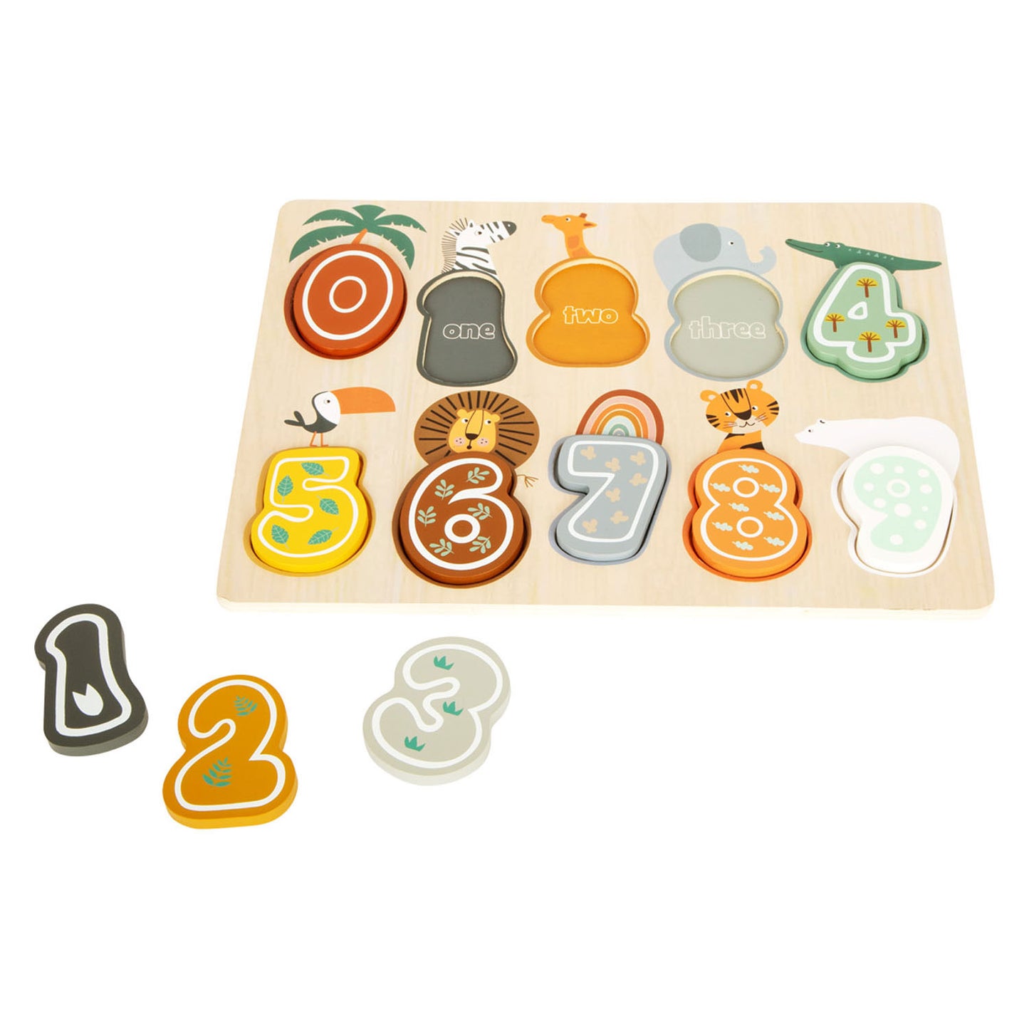 Petit-pied de puzzle de numéro de bois safari