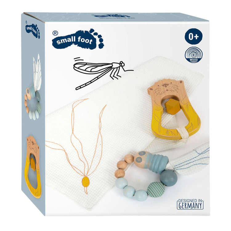 Petit pieds de câlin de mer côte de mer avec hochet et captivant, 3dlg.