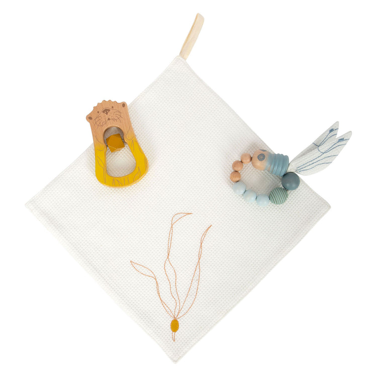 Petit pieds de câlin de mer côte de mer avec hochet et captivant, 3dlg.