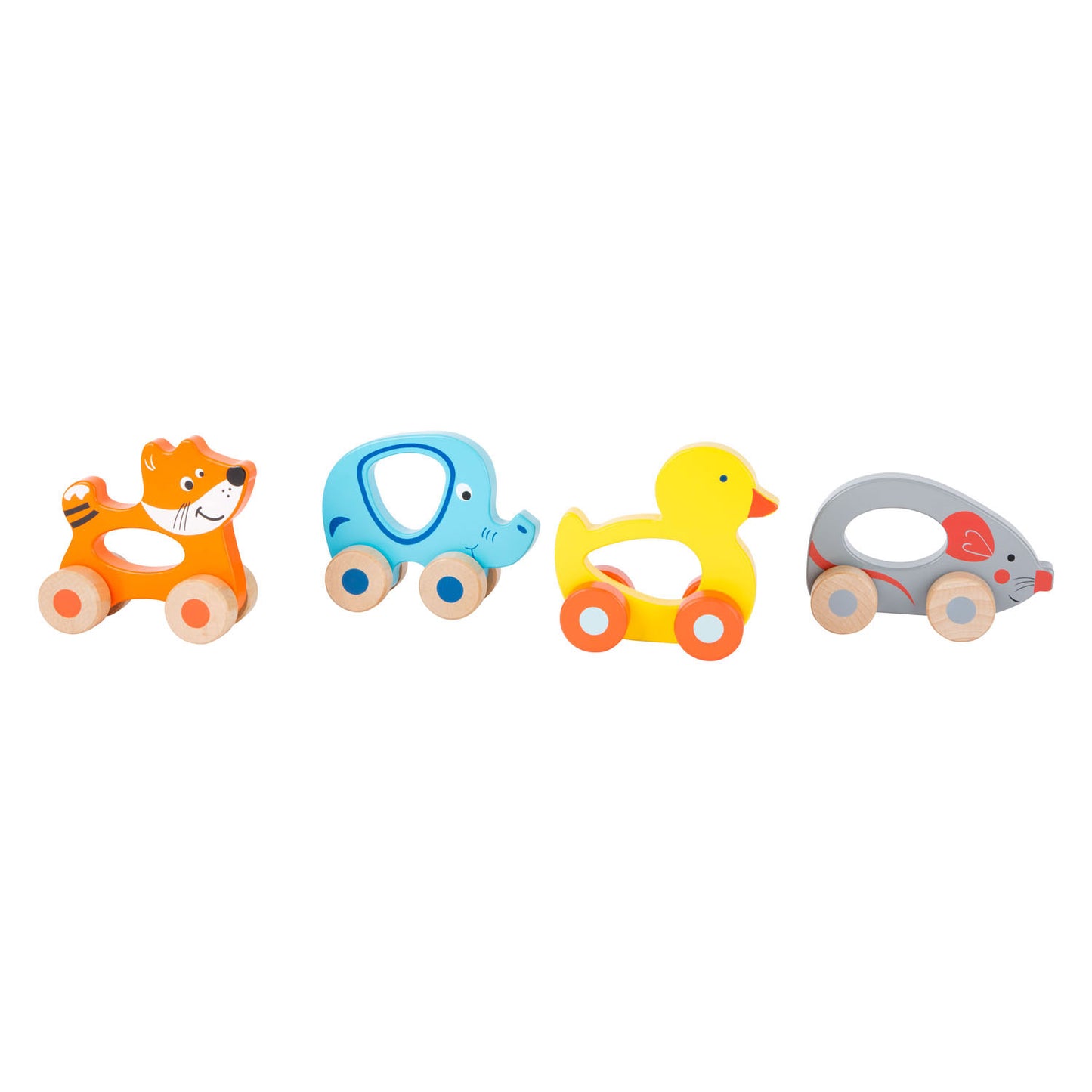 Petit pieds en bois poussoir figure animal sur roues