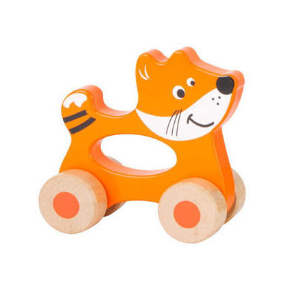 Petit pieds en bois poussoir figure animal sur roues