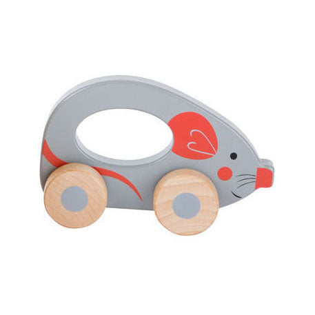 Petit pieds en bois poussoir figure animal sur roues