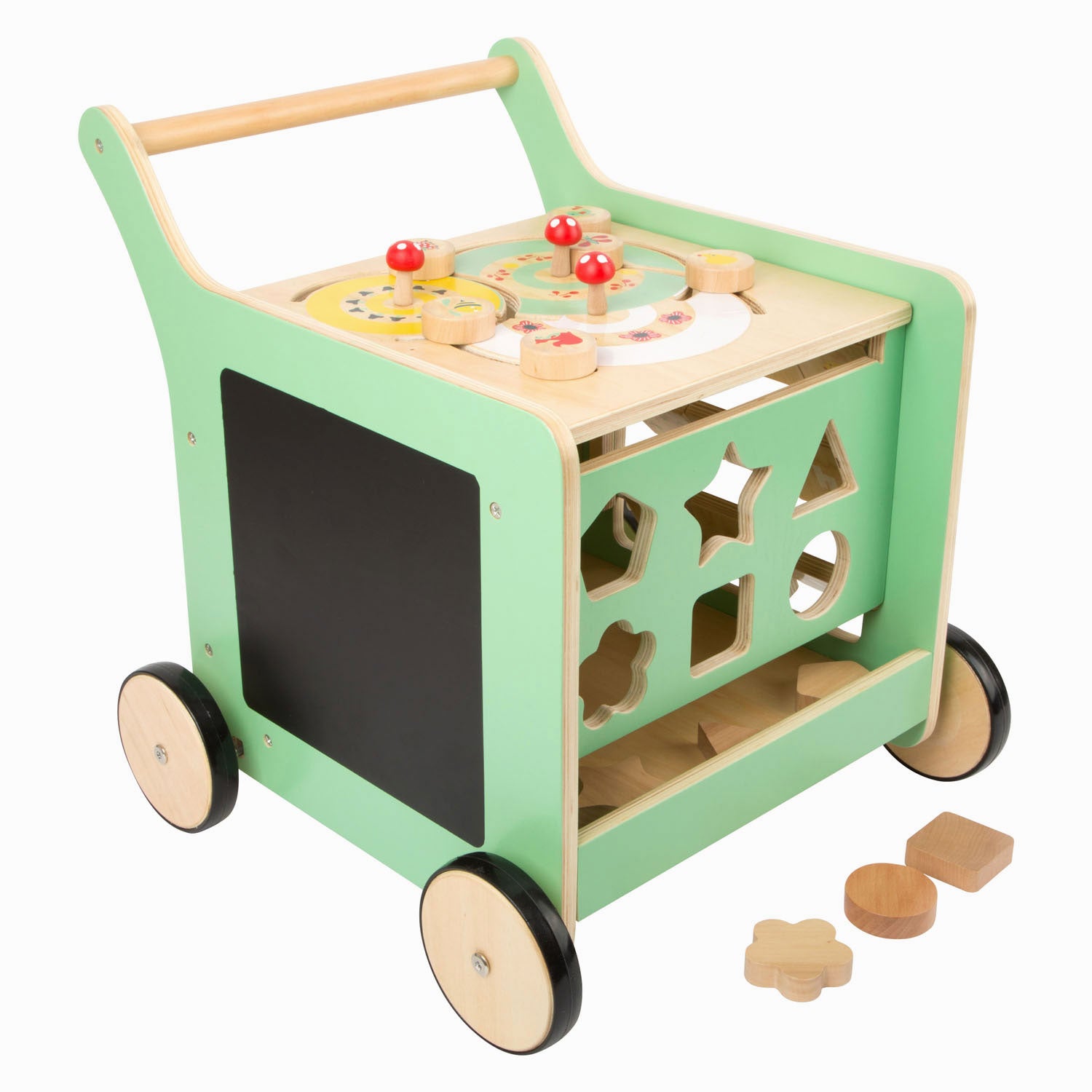 Petit pied en bois pour bébé marcheur d'activité Centre pastel vert