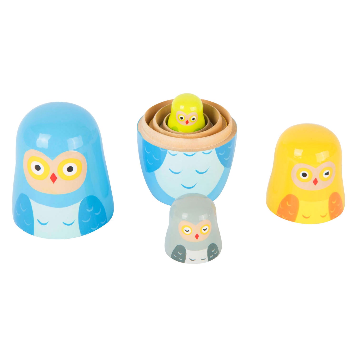 Petit pied en bois matryoshka poupées de chouettes