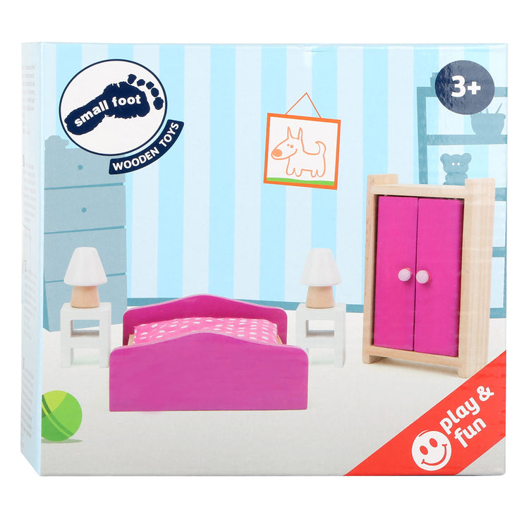 Petit pied de maison de poupée en bois chambre, 6dlg.