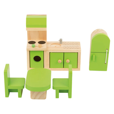 Petite cuisine en bois de poupée en bois, 5dlg.