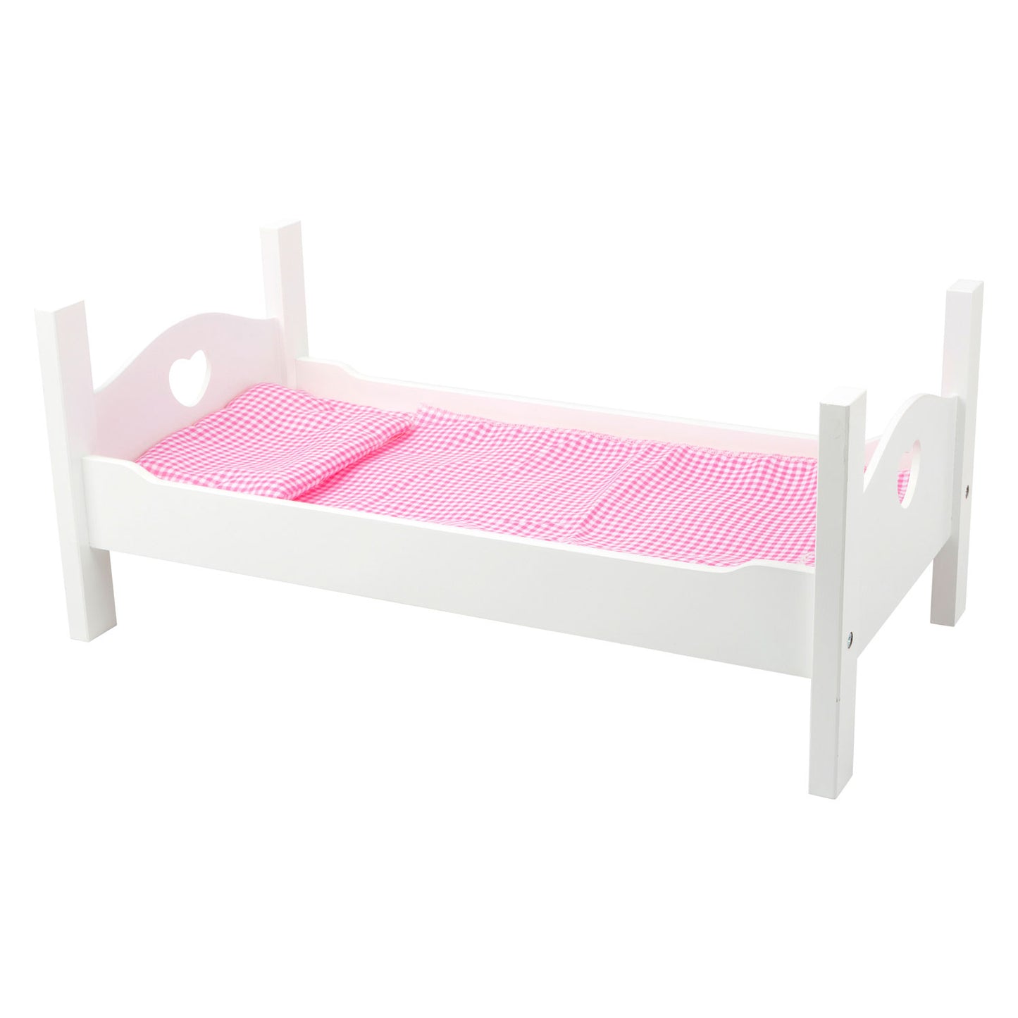 Petit pied de poupée en bois blanc avec literie, 4dlg.
