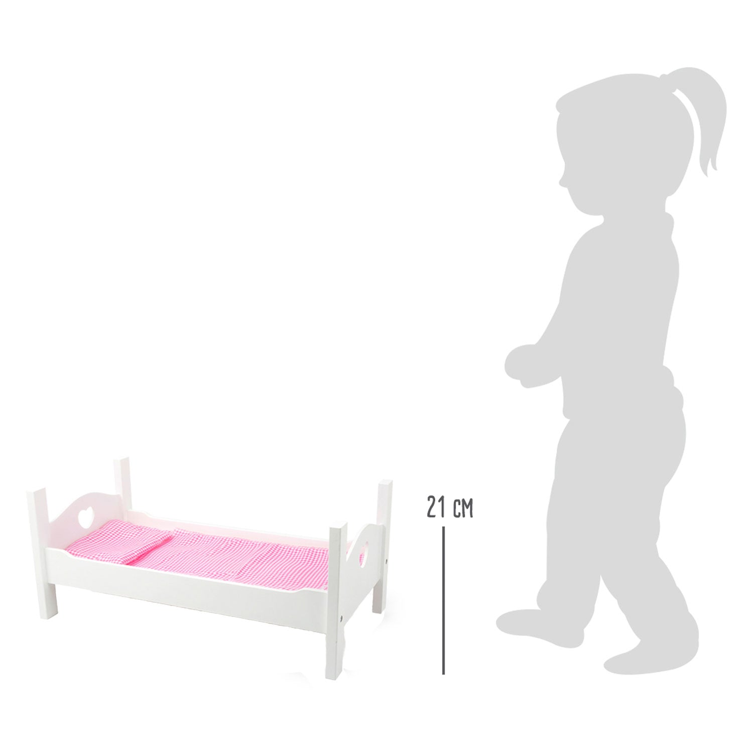 Petit pied de poupée en bois blanc avec literie, 4dlg.