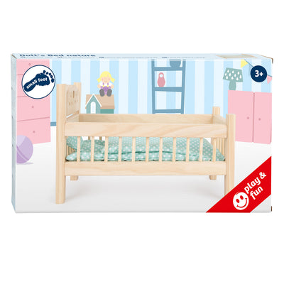 Petit pied de poupée en bois bien sûr avec literie, 4ldg.
