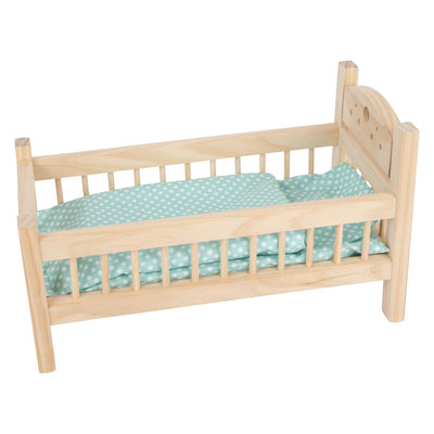 Petit pied de poupée en bois bien sûr avec literie, 4ldg.