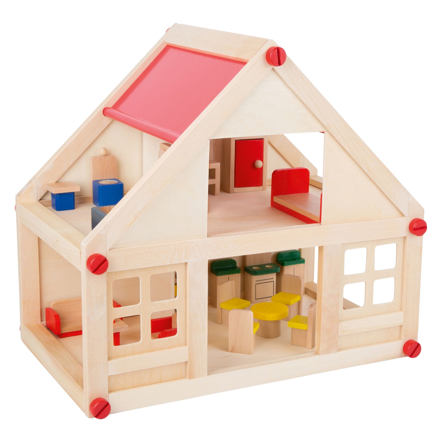 Petite maison de poupée en bois avec meubles, 23dlg.