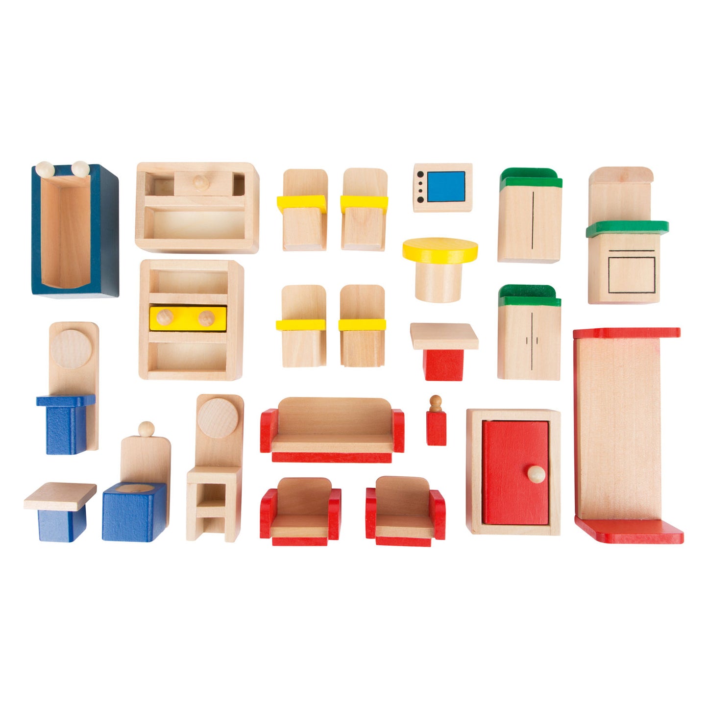 Petite maison de poupée en bois avec meubles, 23dlg.