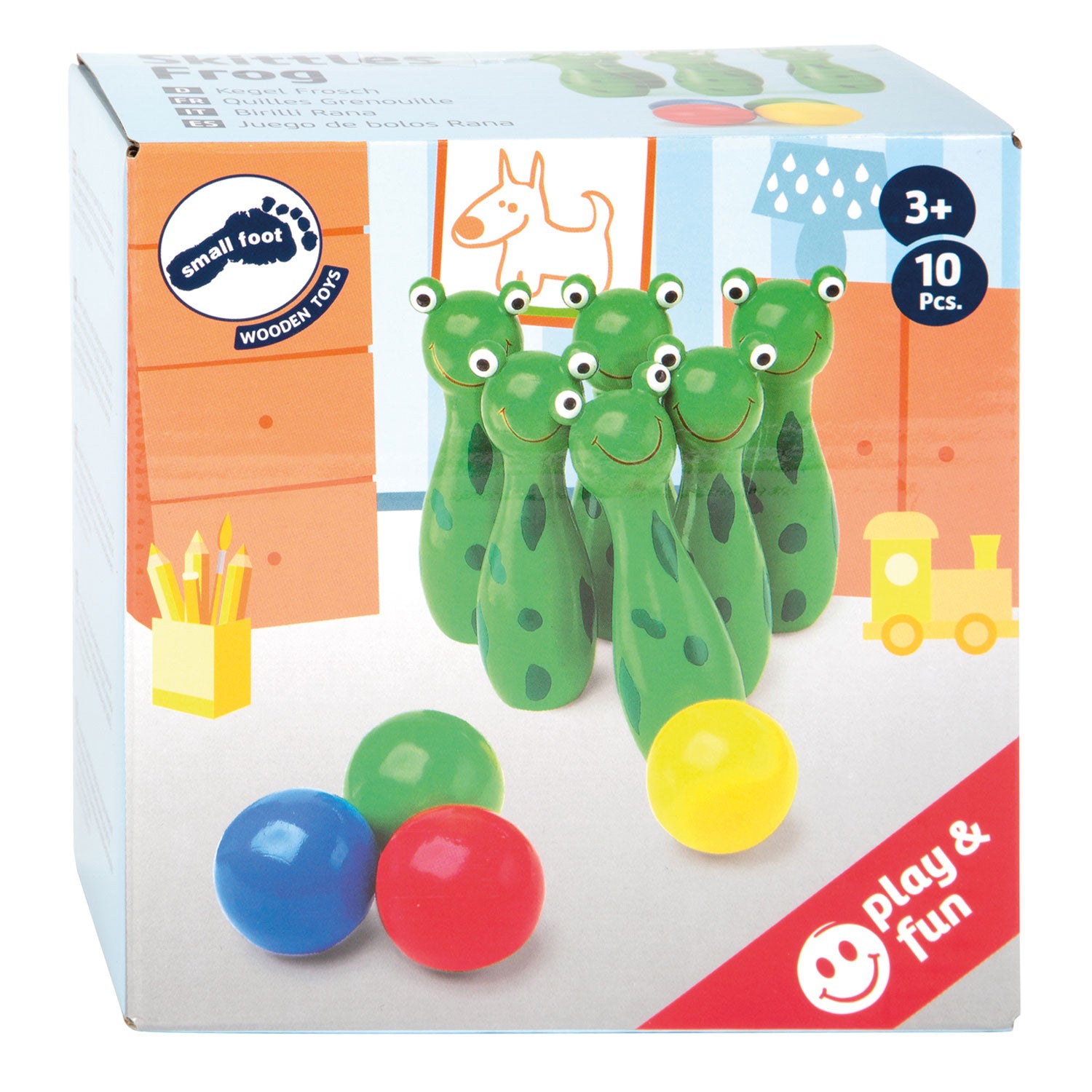 Petit pied de bowling de grenouille en bois, 10dlg.