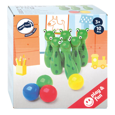 Petit pied de bowling de grenouille en bois, 10dlg.