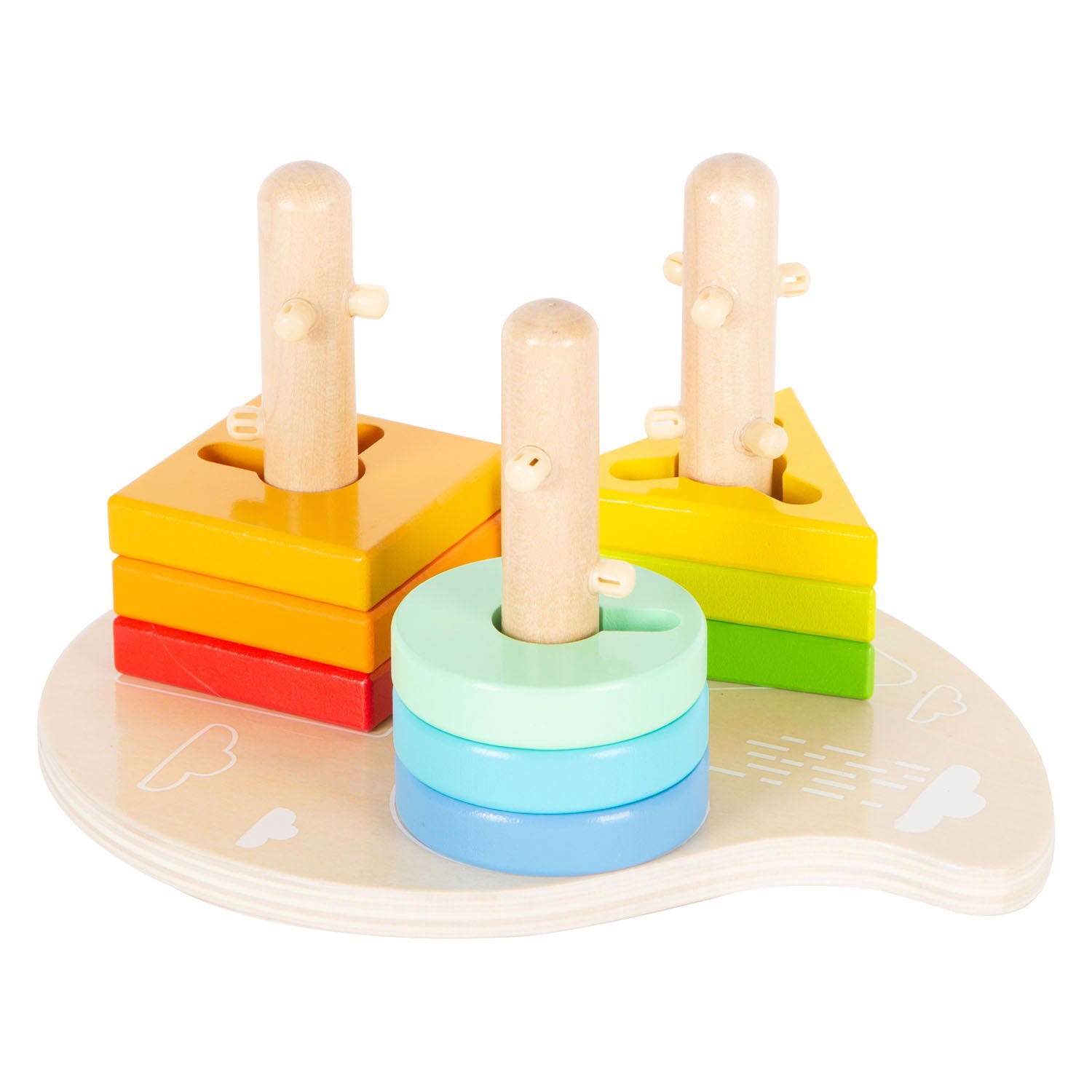 De petites formes de bois et des jouets de skappage à moteur triés, 10dlg.