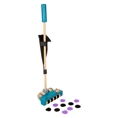 Petit aspirateur en bois à pied avec des points velcro colorés, 12dlg.
