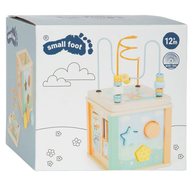 Petit pied d'activité en bois cubus et moteur considérer le pastel