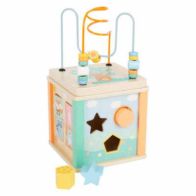 Petit pied d'activité en bois cubus et moteur considérer le pastel