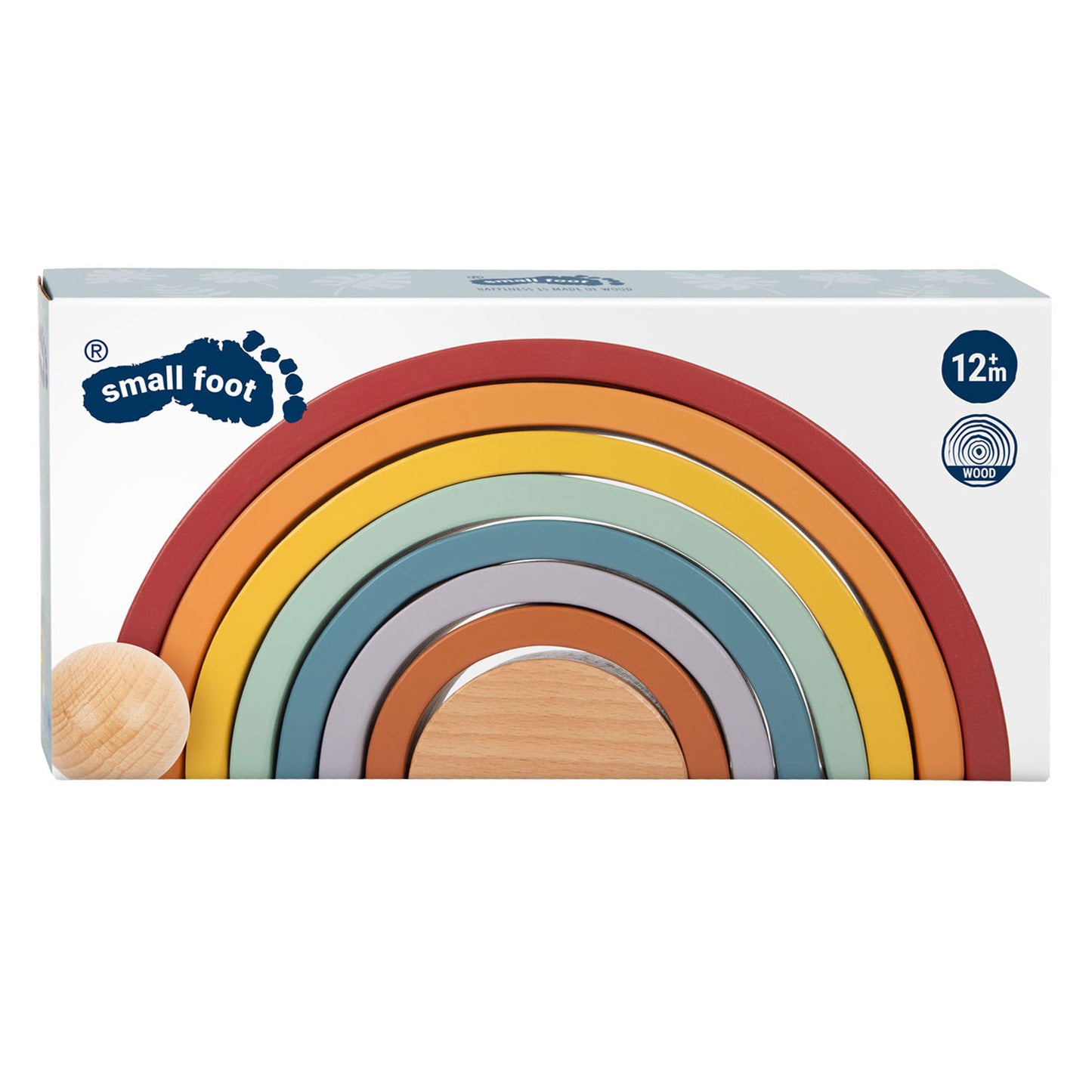 Petit pied de construction arc-en-ciel en bois avec balle,