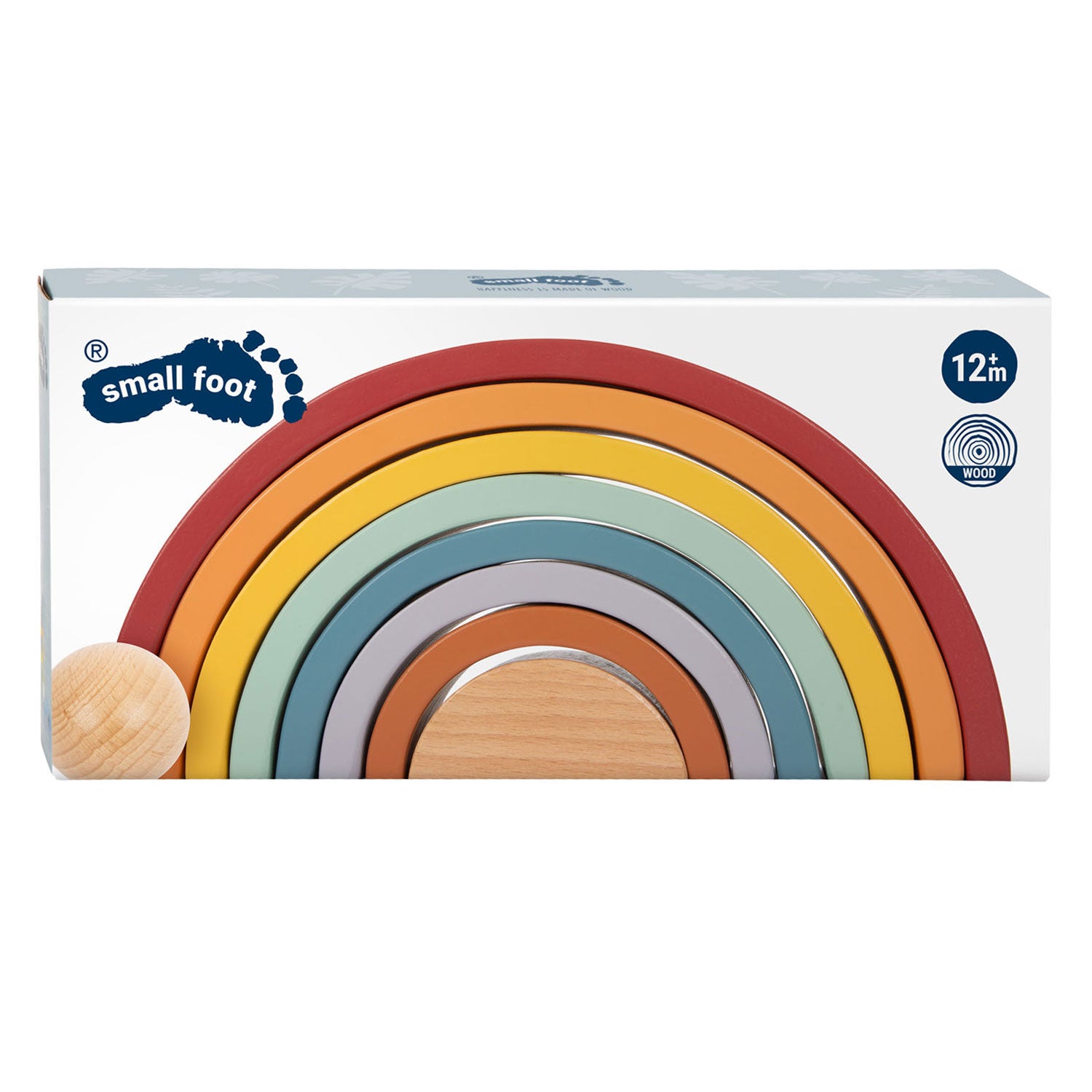 Petit pied de construction arc-en-ciel en bois avec balle,
