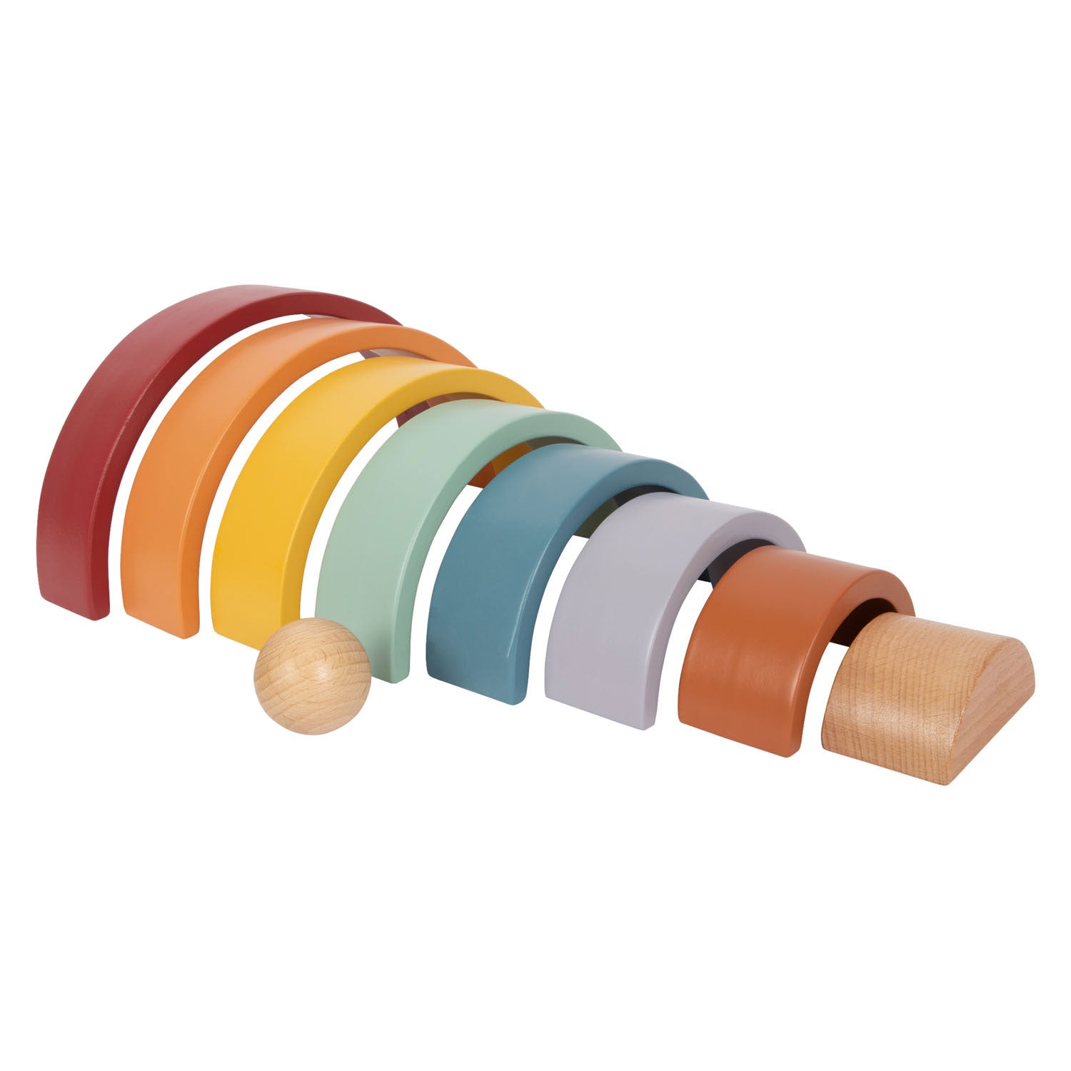 Petit pied de construction arc-en-ciel en bois avec balle,