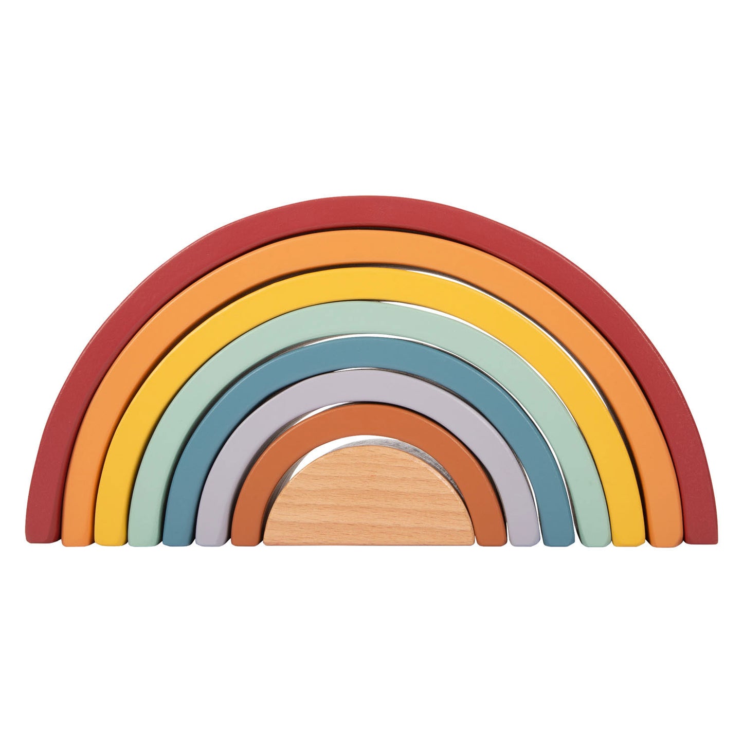 Petit pied de construction arc-en-ciel en bois avec balle,