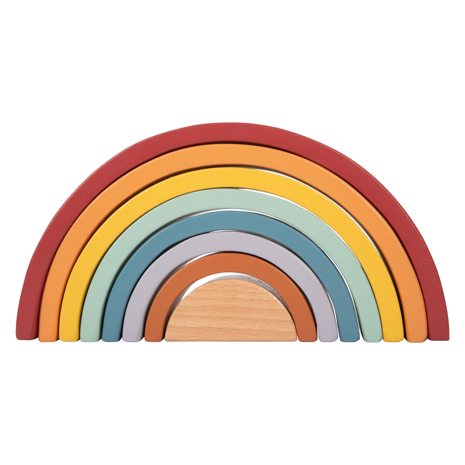 Petit pied de construction arc-en-ciel en bois avec balle,