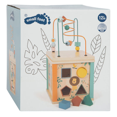 Petit pied d'activité en bois cubus et safari moteur