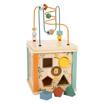 Petit pied d'activité en bois cubus et safari moteur