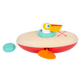 Petit jouet de bain à pied en bois en canoë Pelican est excité - afbeelding 3