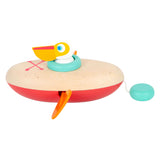 Petit jouet de bain à pied en bois en canoë Pelican est excité - afbeelding 4